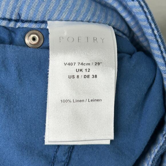 Poetry Linen Pants Blue Womens Size 8 5-Pocket Zip Fly Button Closure - Picture 7 of 8